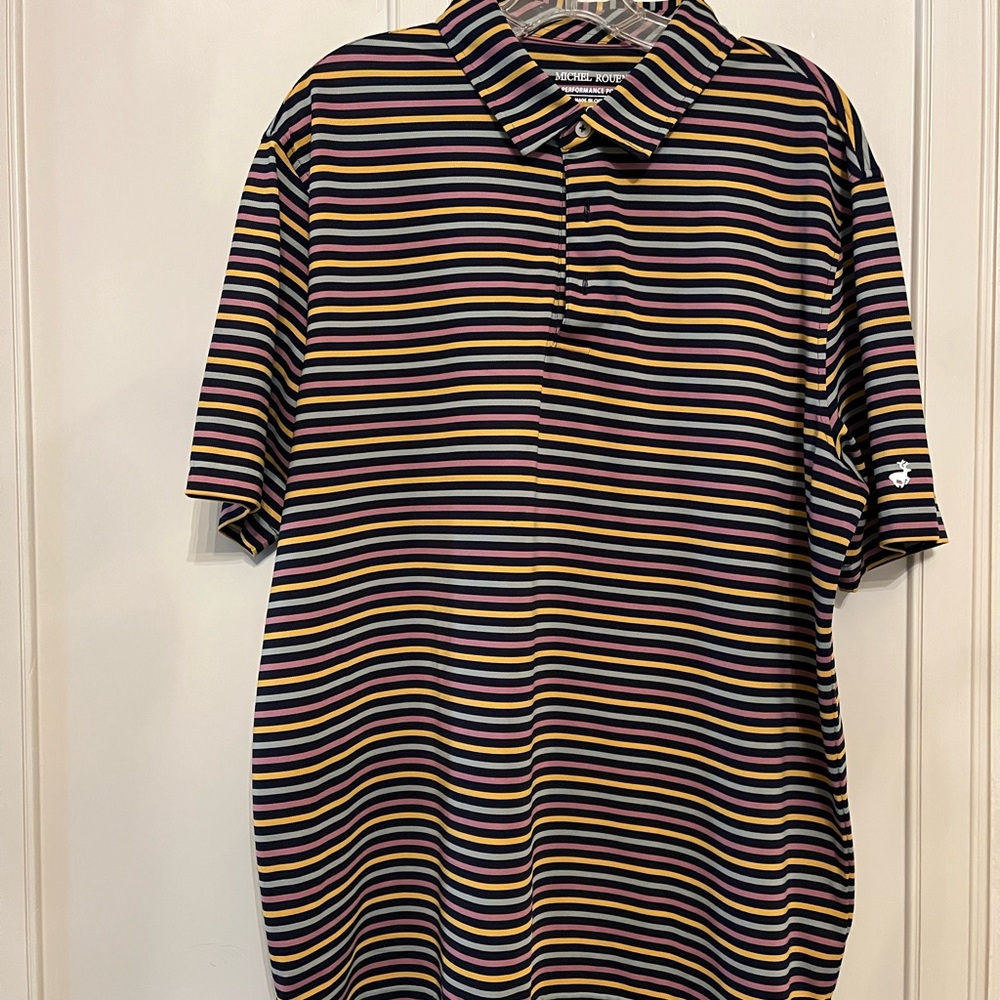 Black Polo with Pink and Yellow Stripes
